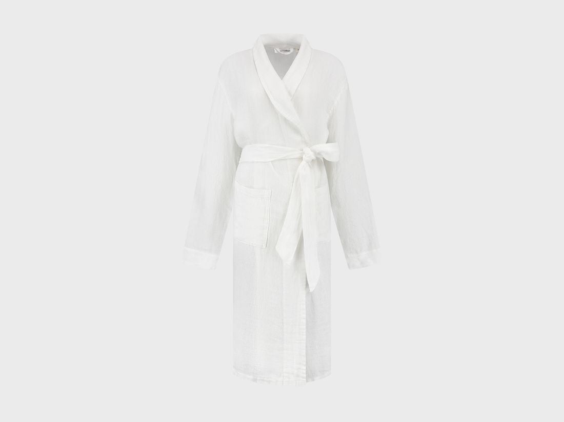 Kimono Bademantel Gewaschenes Leinen Waffel Pure White S