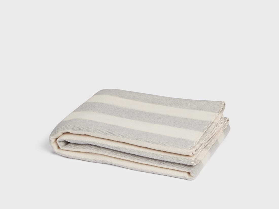 Decke Merinowolle Stripe Naturell/Grey 150x220