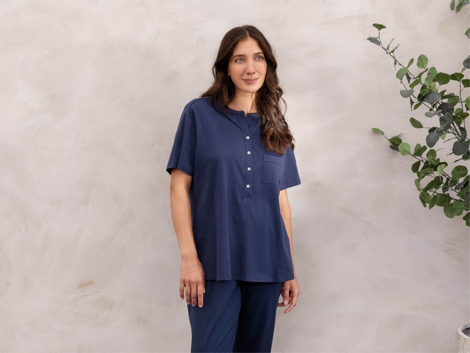 Pyjama-T-Shirt Damen Jersey Midnight Blue
