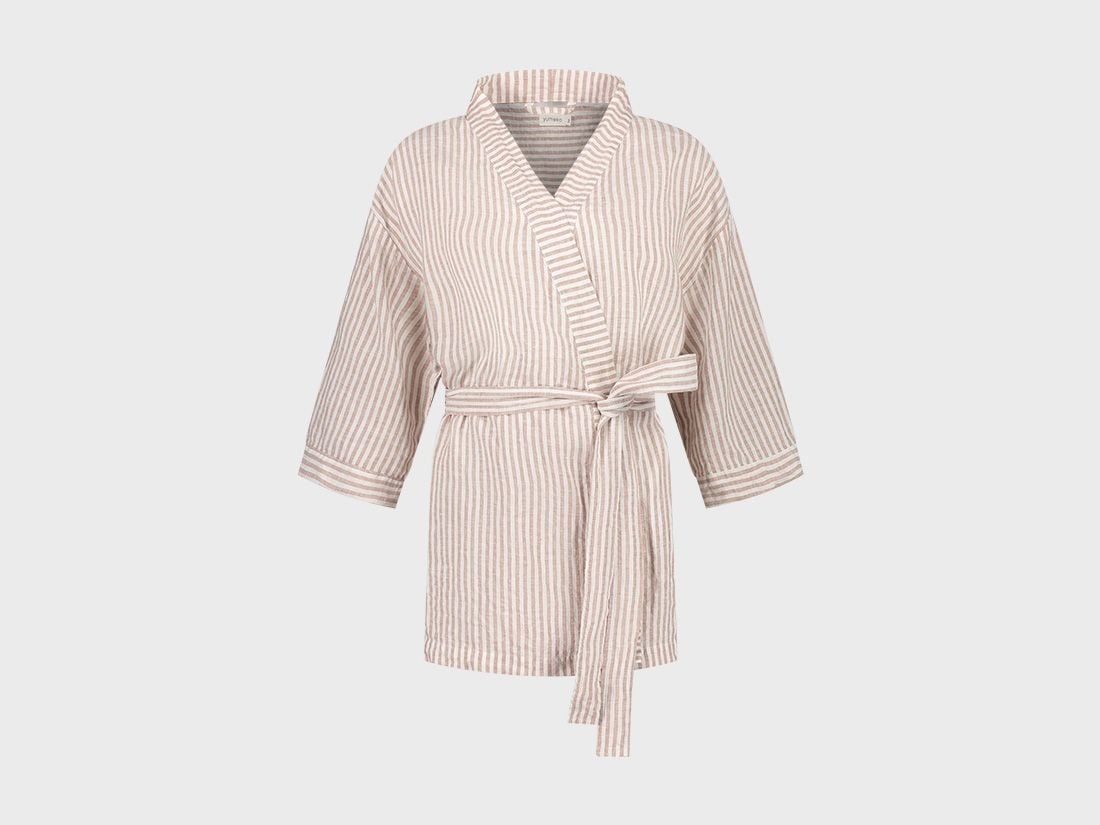 Kimono Jacke Gewaschenes Leinen Rose Stripe L