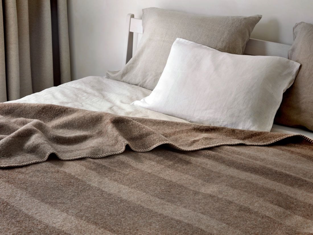 Decke Merinowolle Stripe Brown/Chestnut 150x220