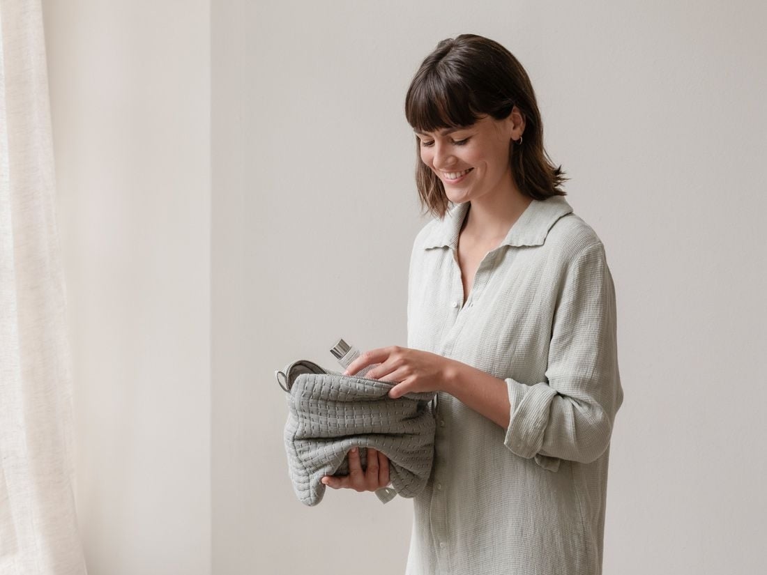 Blusenkleid Gewaschenes Leinen Waffel Misty Green M