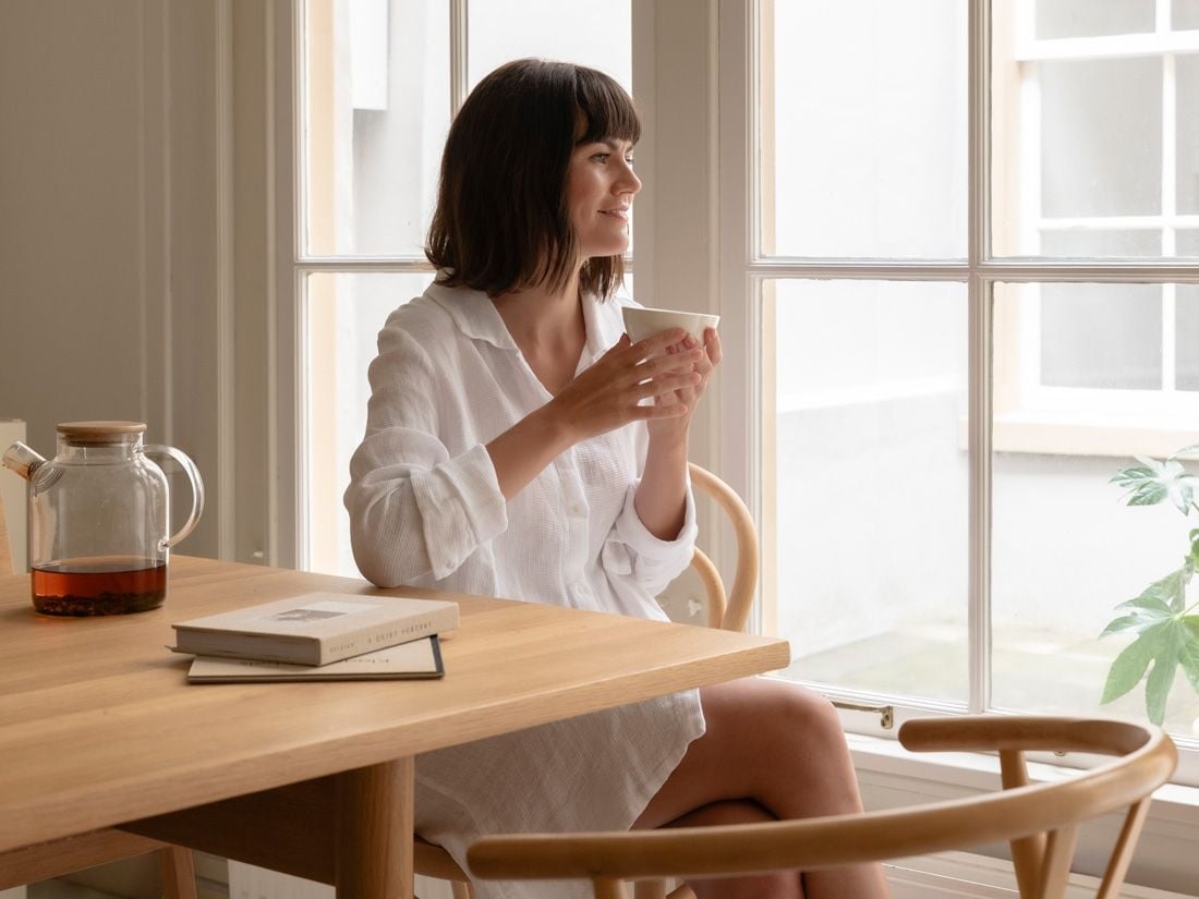 Blusenkleid Gewaschenes Leinen Waffel Pure White L