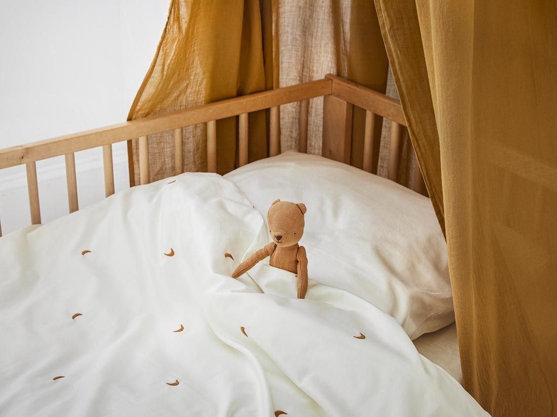Kinderbettwäsche Baumwollsatin Warm White/Ochre Moon