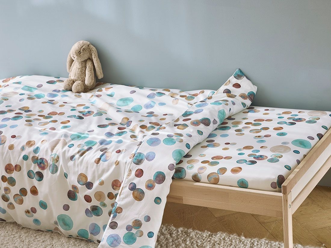 Kinderspannleintücher Baumwollsatin Watercolor Dots Multicolor