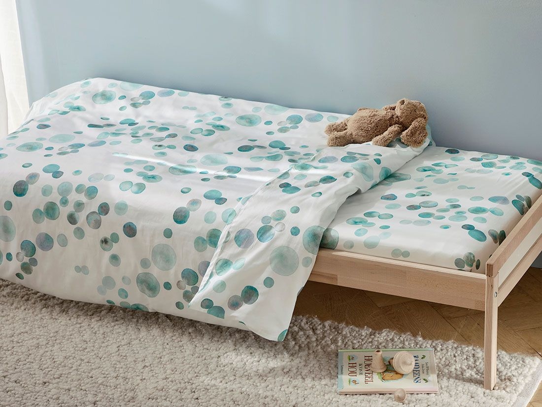 Kinderbettwäsche Baumwollsatin Watercolor Dots Sea Green