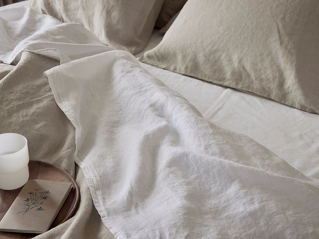 Bettlaken Gewaschenes Leinen Pure White