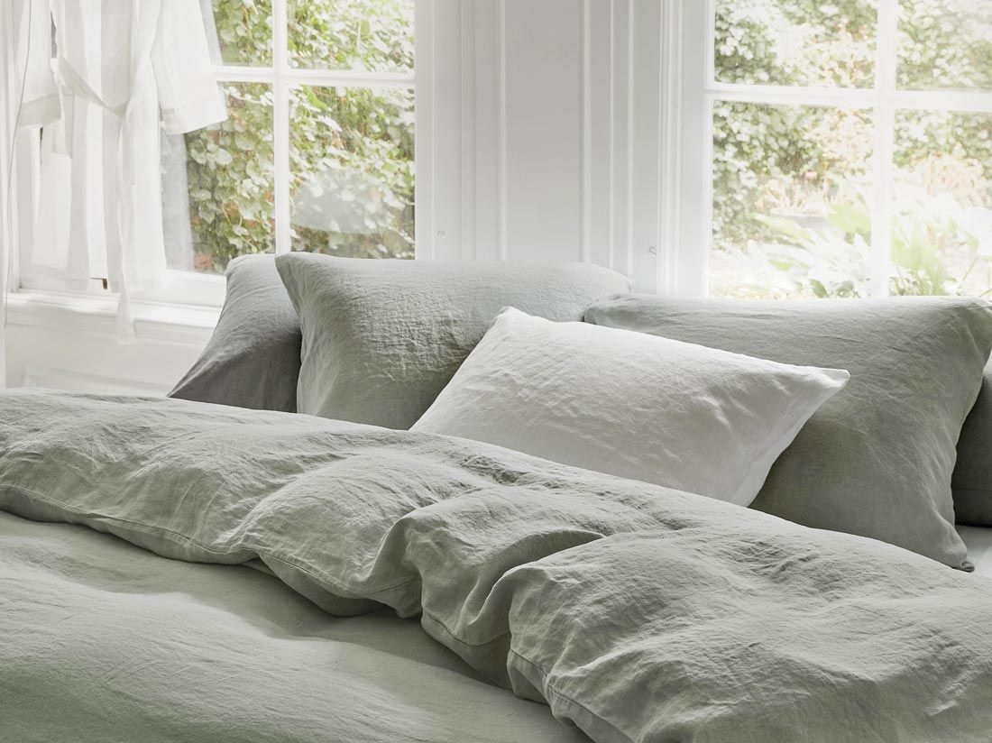 Kissenbezug Gewaschenes Leinen Misty Green